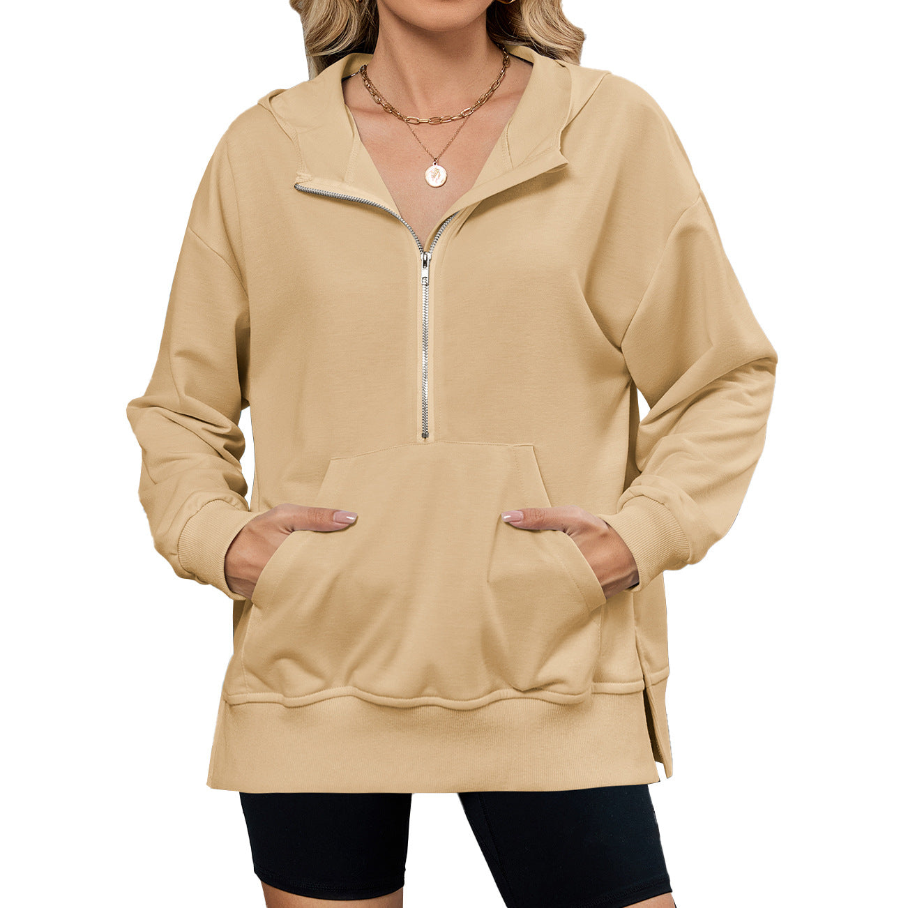 Womens Half Zip Hoodie Oversized Pocket Sweatshirt