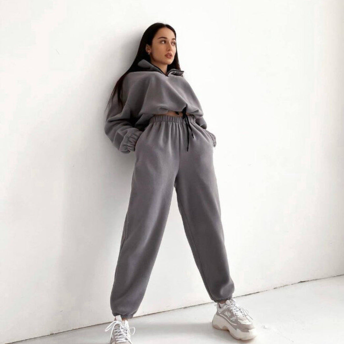 Women's Oversized Quarter Zip Fleece Sweatsuit Set