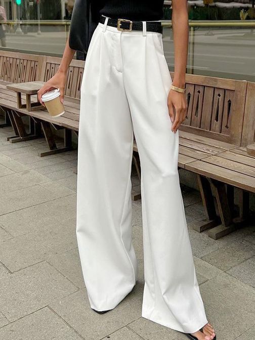 Women's High Waist White Wide Leg Pants Casual Chic