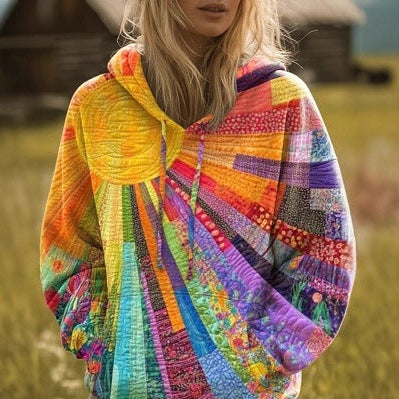 Women Oversized Hoodie Colorful Sun Graphic Boho