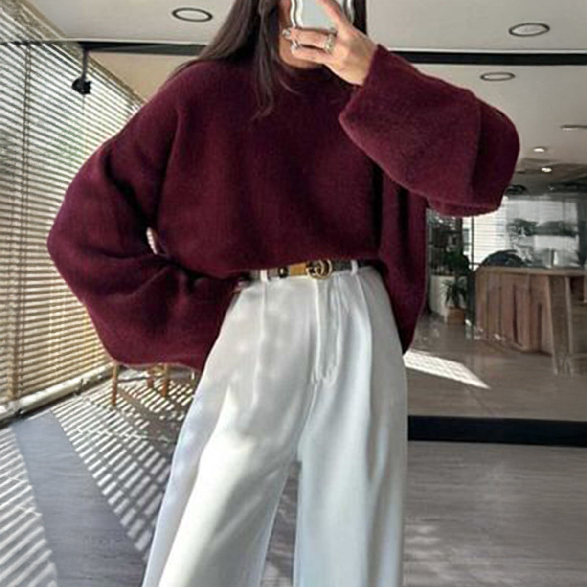Women’s Casual Solid Knit Long Sleeve Pullover Sweater
