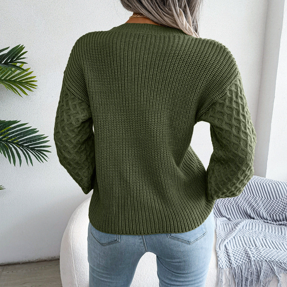 2025 Fall/Winter Casual Lantern Sleeve Knit Sweater