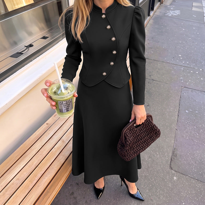 Women's Black 2 Piece Blazer Skirt Set Workwear