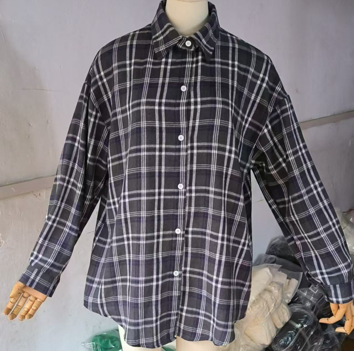 Women's Oversized Vintage Plaid Button Down Shirt