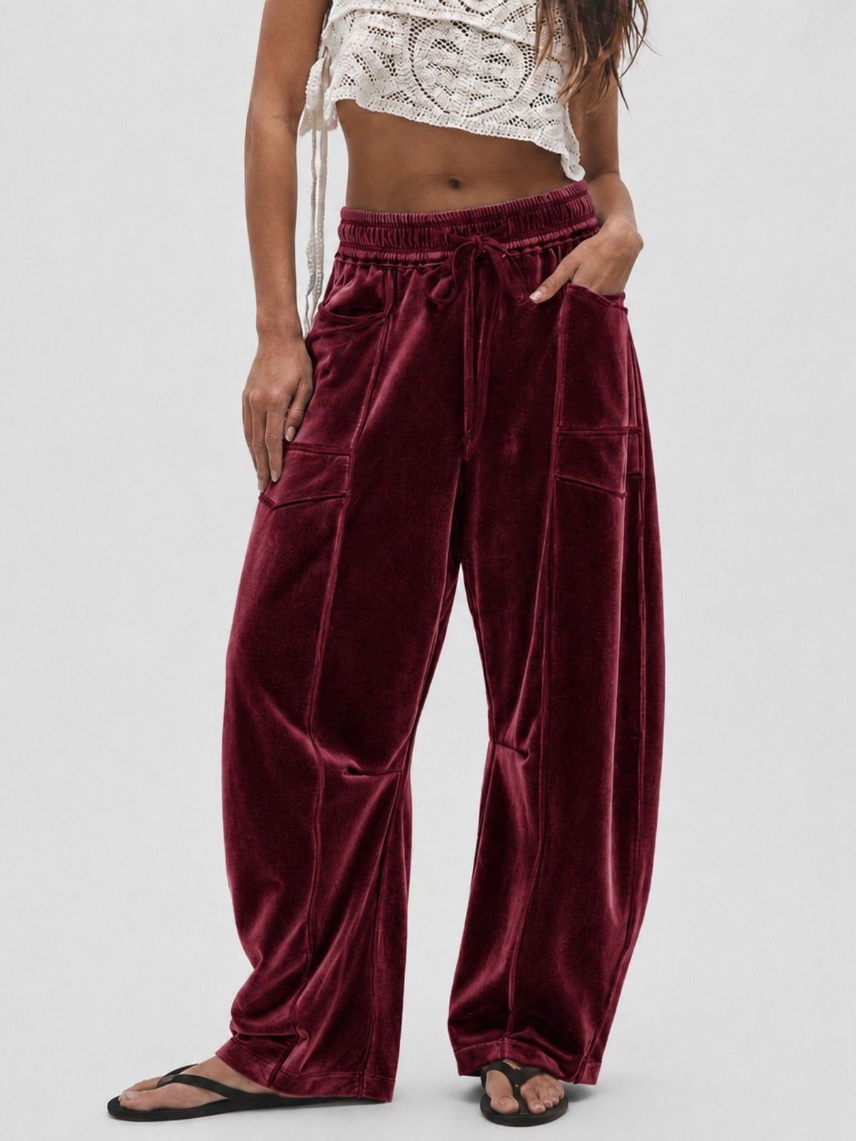 Women's Velvet Wide Leg Drawstring Casual Pants