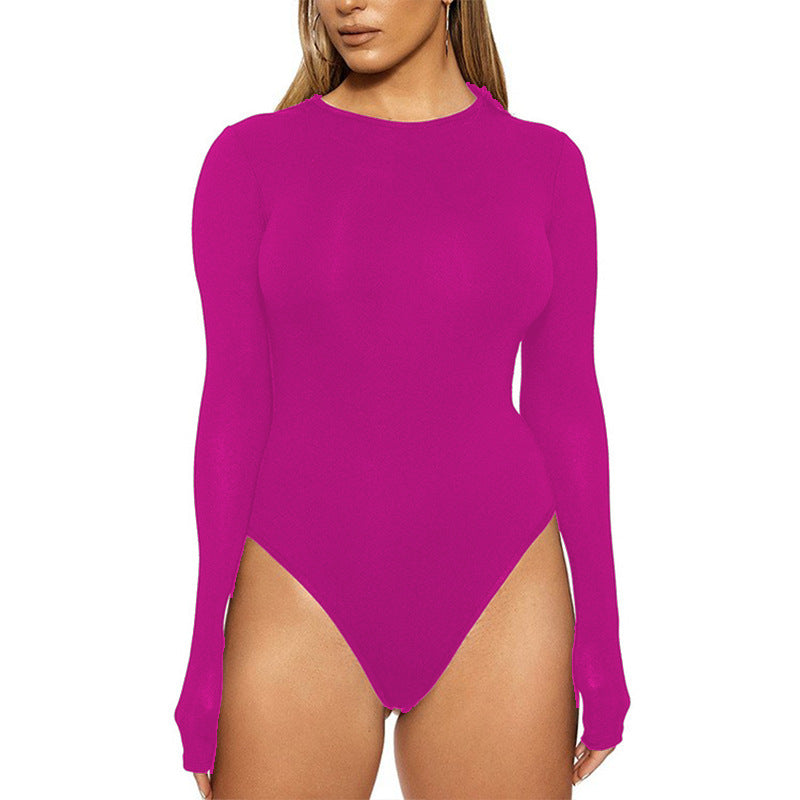 Sexy Long Sleeve Bodysuit Crew Neck Bodycon Women