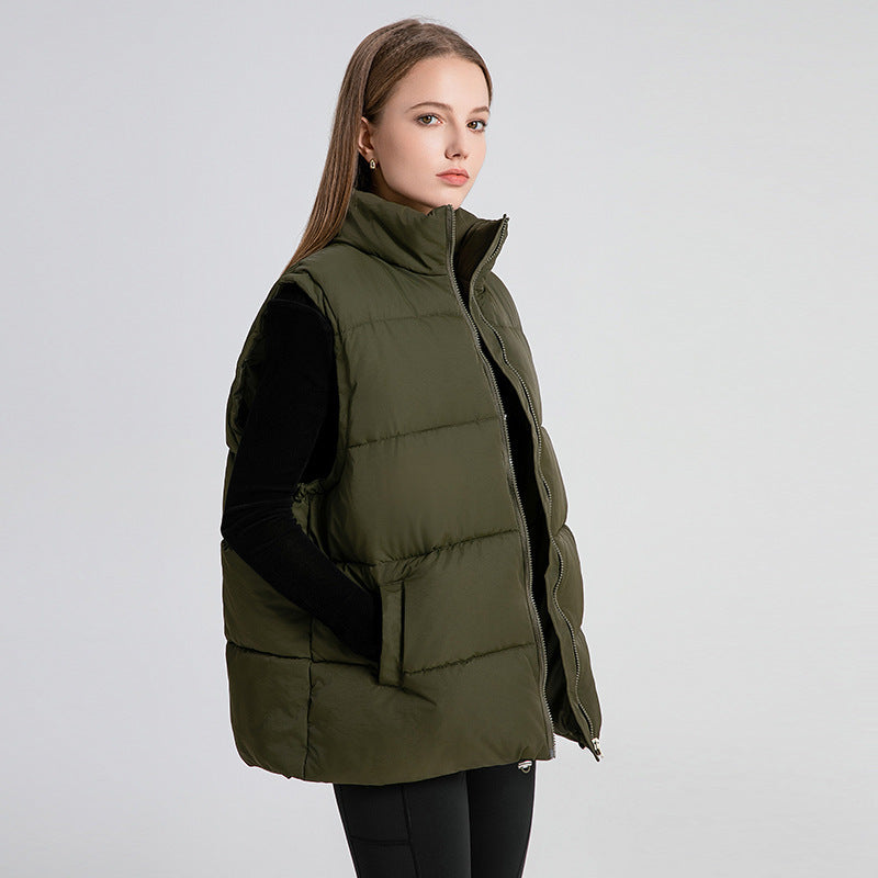Women's Oversized Puffer Vest Stand Collar Zip Up Quilted