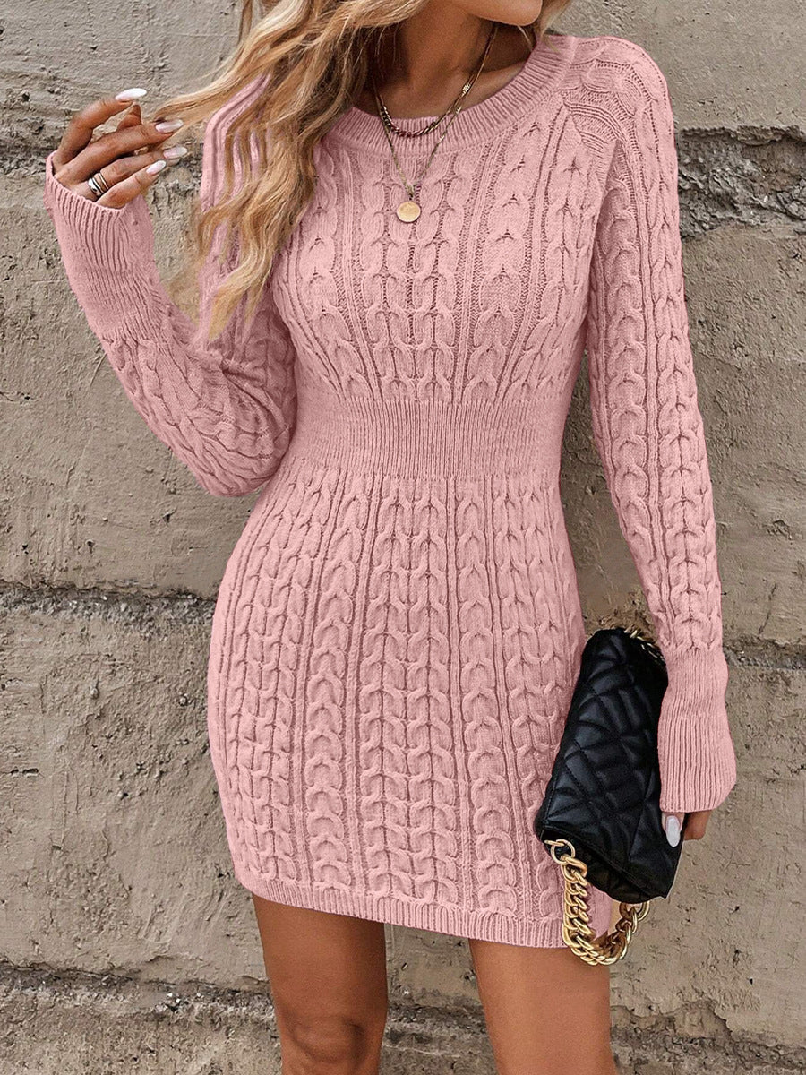 Women's Cable Knit Bodycon Mini Sweater Dress Long Sleeve
