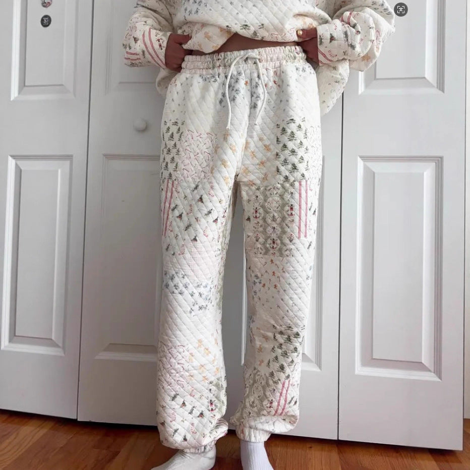 Women's Christmas Quilted Lounge Two Piece Set