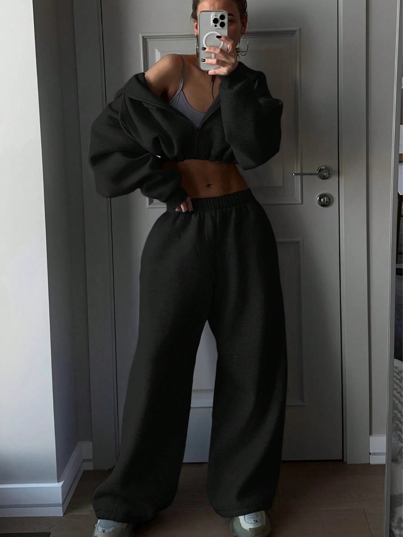 Women's 2 Piece Crop Zip Hoodie Sweatpants Set