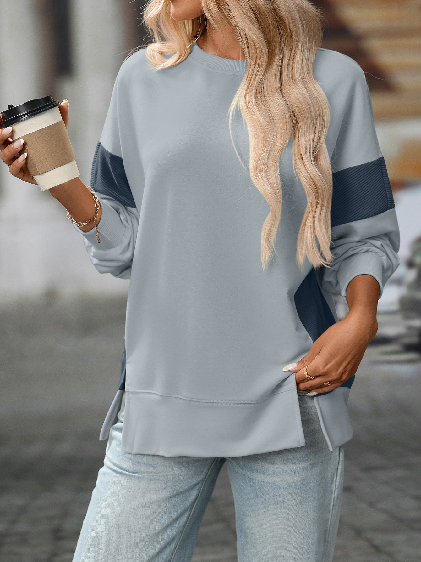2025 Fall/Winter Colorblock Crew Neck Sweatshirt – Loose Casual Pullover