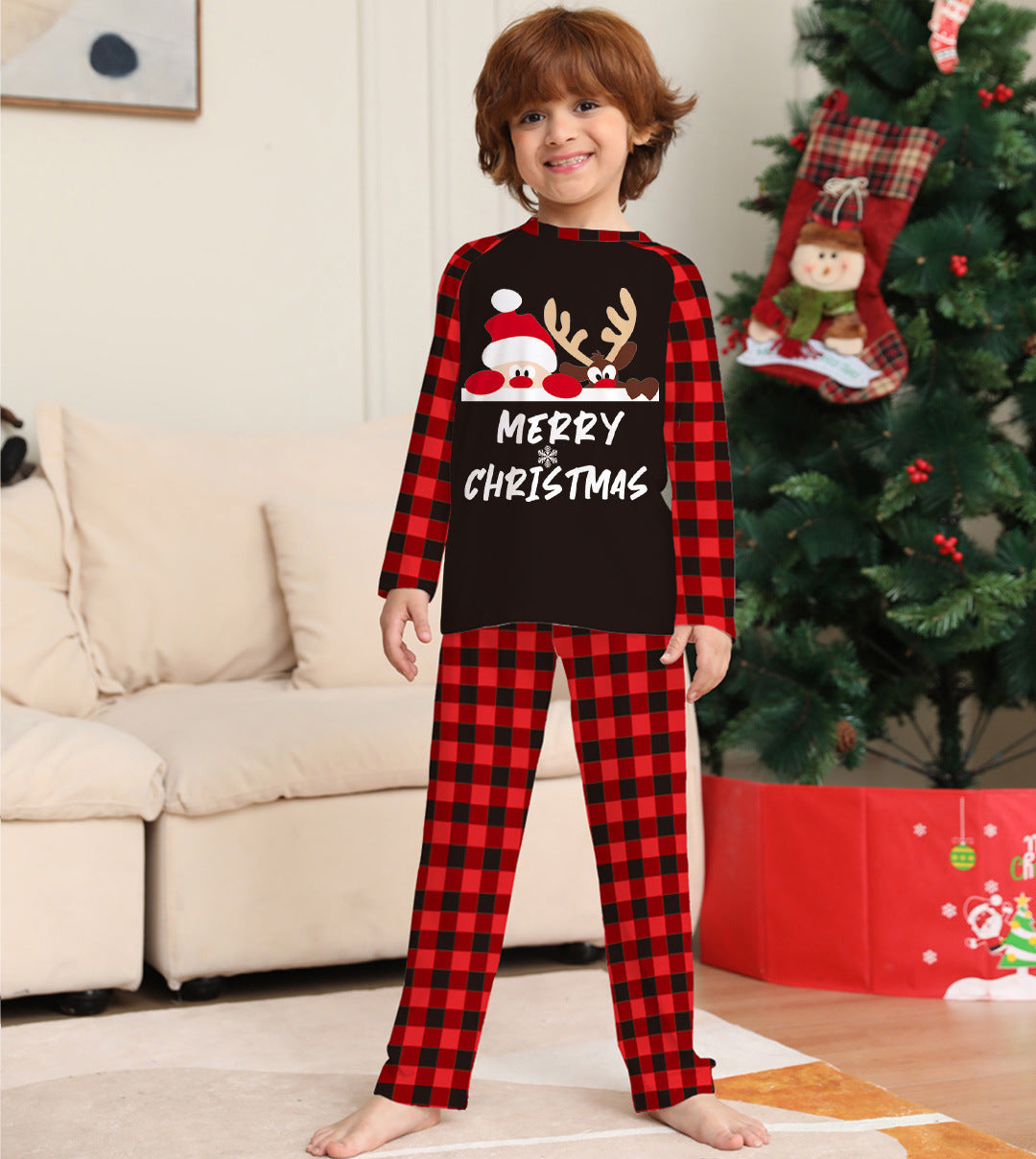 Alphabet Plaid Parent-child Dress Printed Loungewear Christmas Pajamas