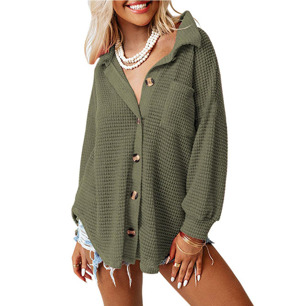 2025 Fall/Winter Casual Waffle Knit Shirt – Loose Fit Commuter Top