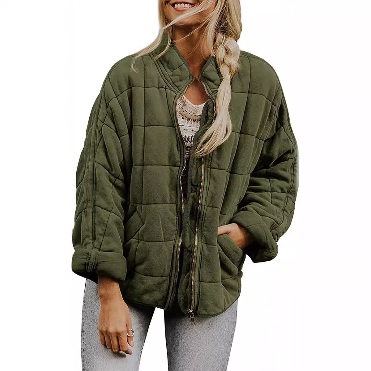 Women's Oversized Quilted Puffer Jacket Lightweight Zip Up