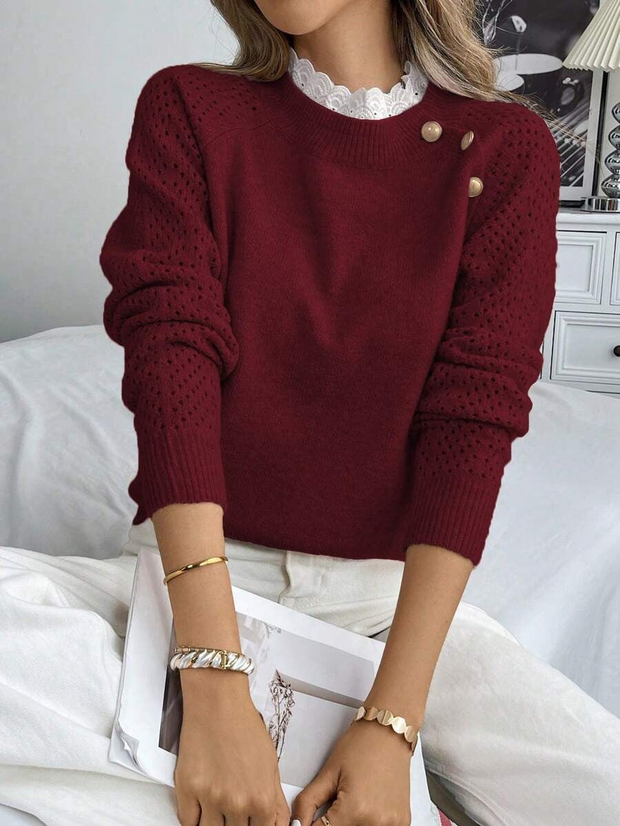Women's Lace Collar Batwing Sleeve Pullover Sweater