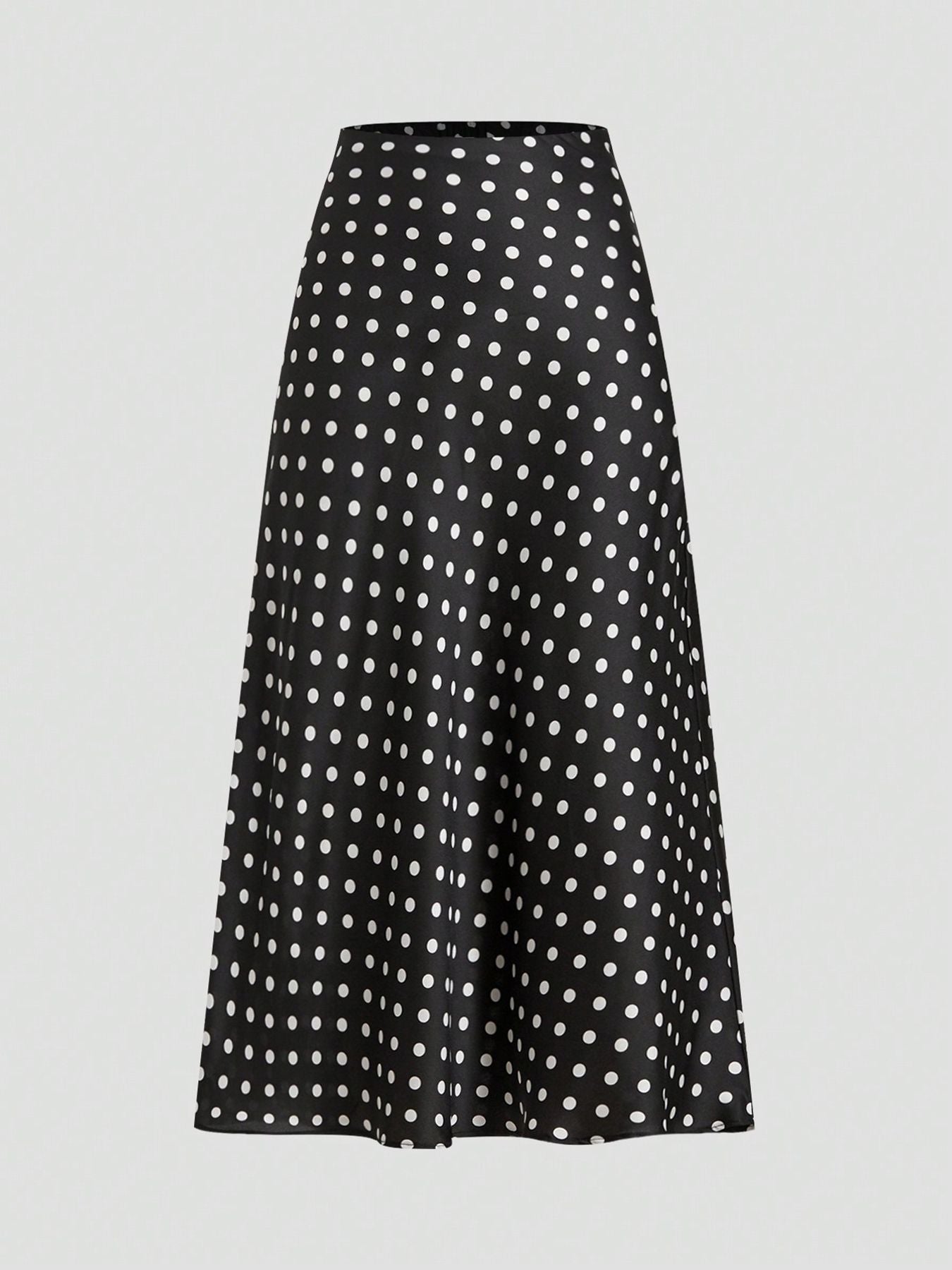 Polka Dot Satin A-Line Skirt Trendy Zip Midi Dress