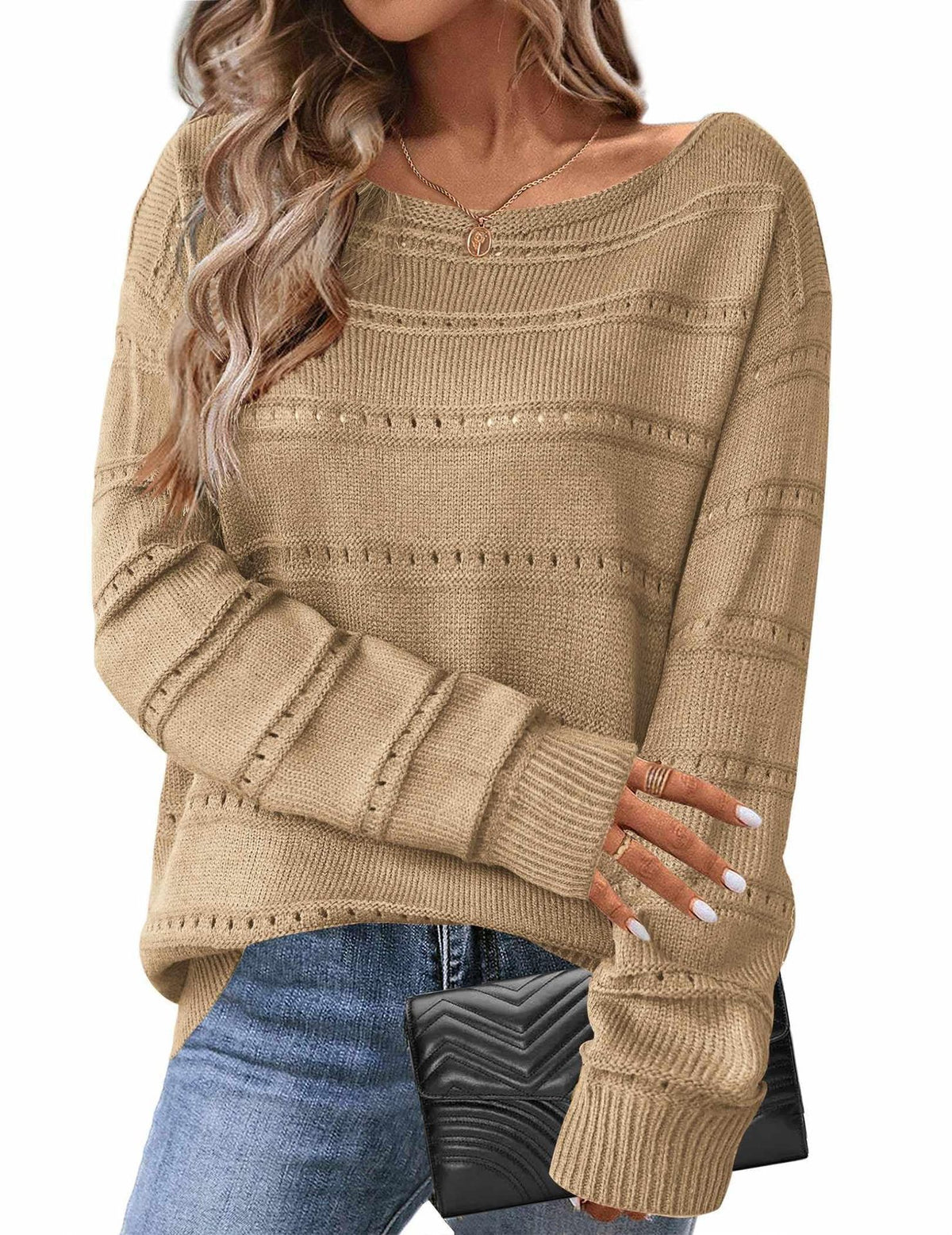 Women's Oversized Drop Shoulder Crochet Sweater