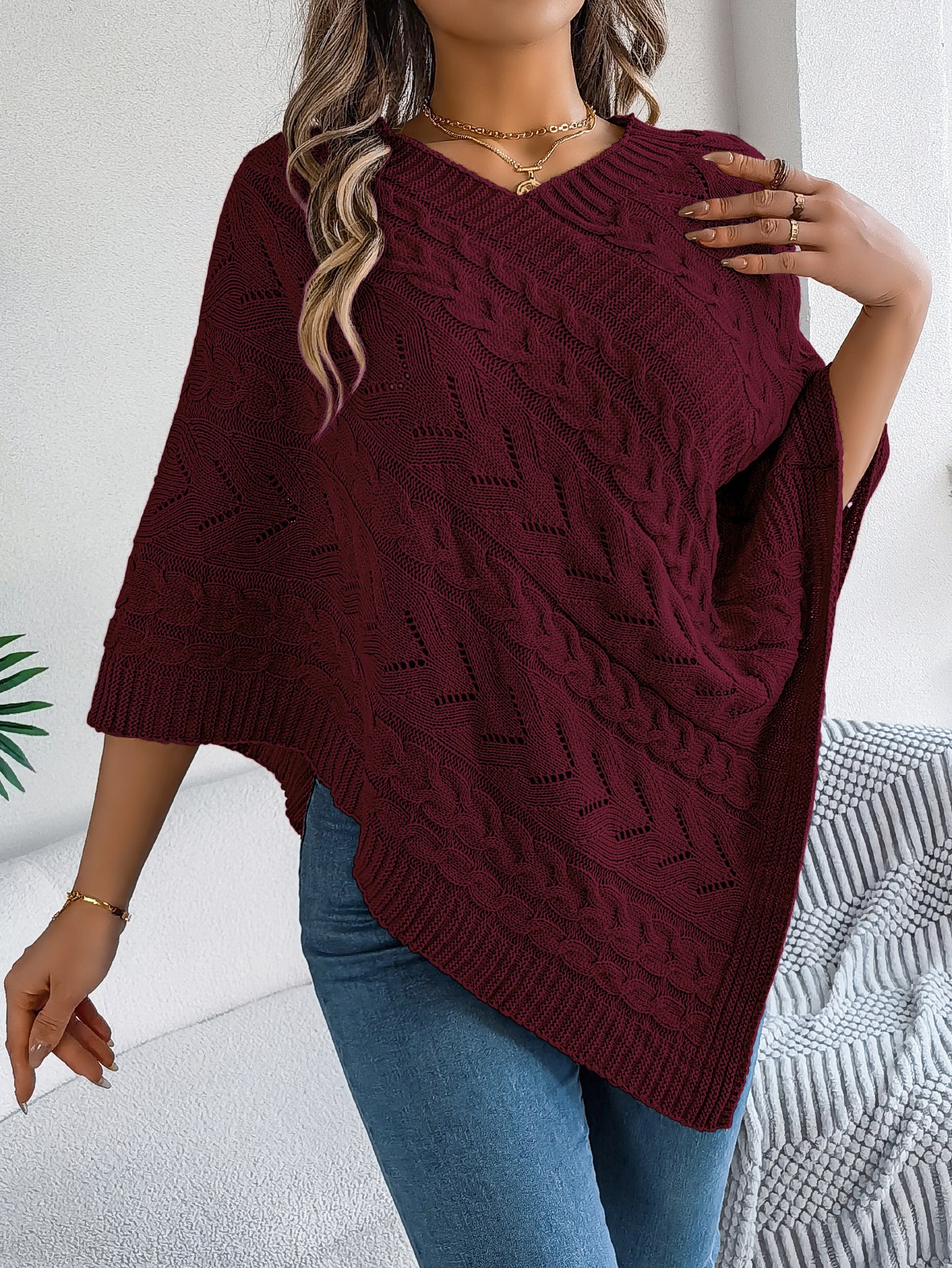2025 Fall/Winter Cozy Poncho Knit Sweater Jacket