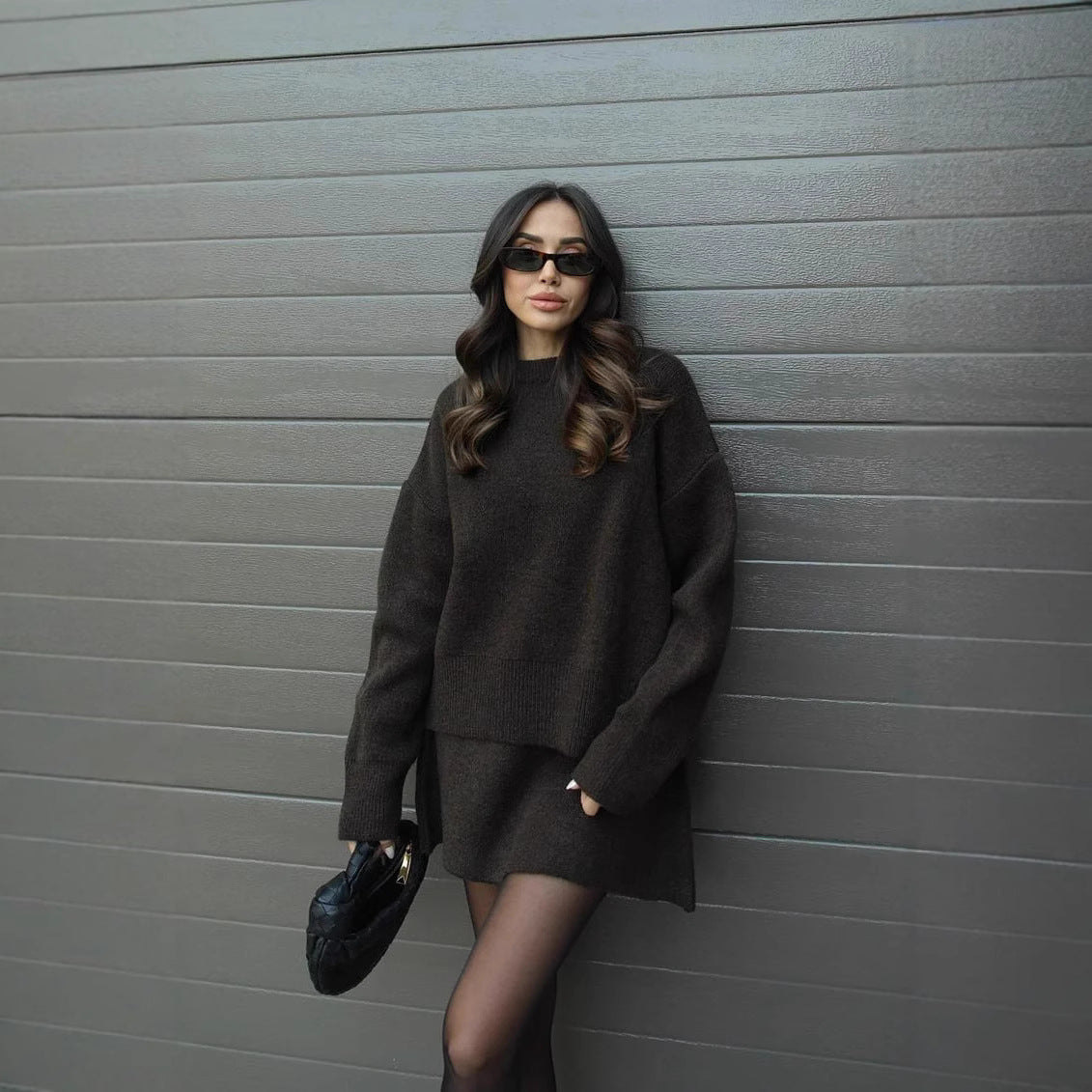 Women's Oversized Knit Sweater & Skirt Two Piece Set