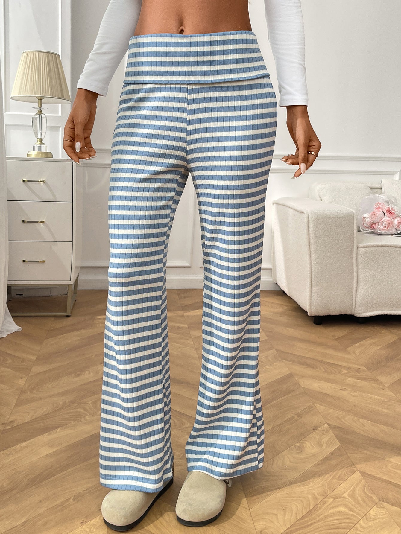 2025 Fall/Winter Y2K Striped Lounge Pants – Casual Women’s Homewear