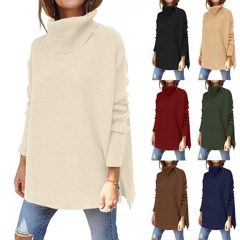 Womens Oversized Turtleneck Batwing Tunic Sweater
