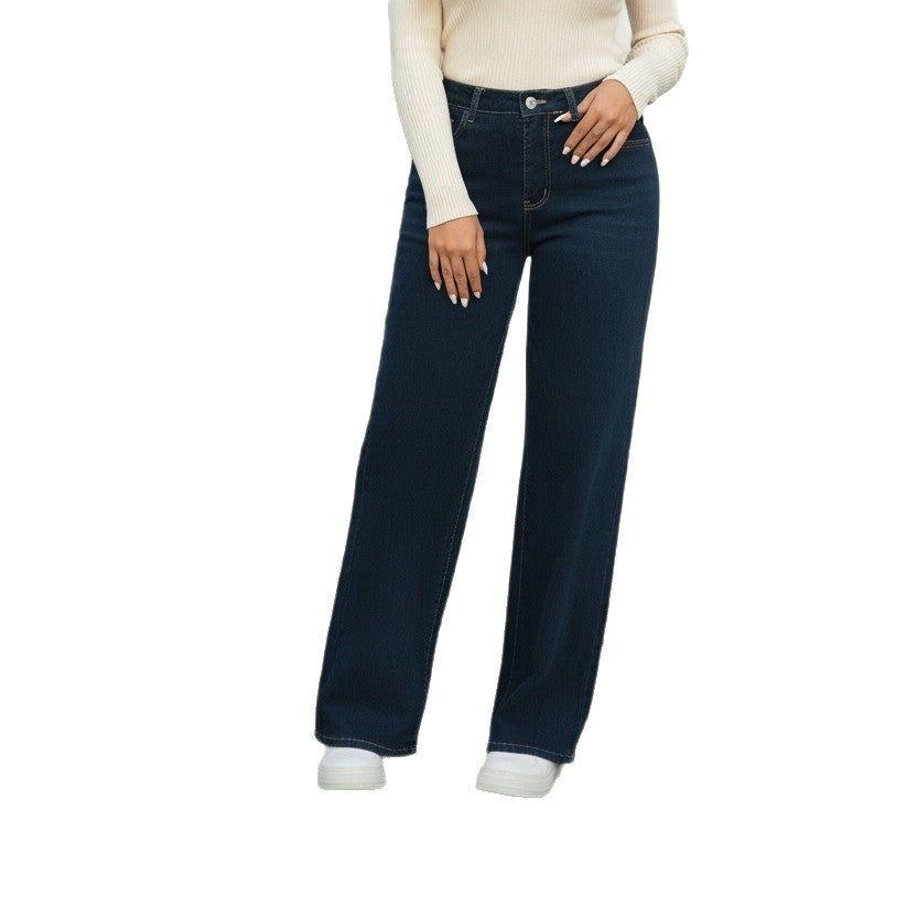 High Waist Wide Leg Washed Denim Jeans Plus Size Fit