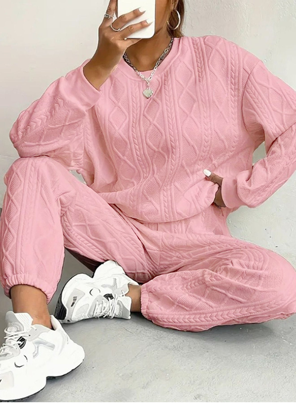 Women's Oversized Quilted Knit Jogger Lounge Set