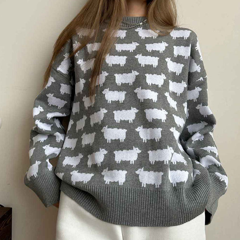 Women's Oversized Alpaca Crewneck Knit Sweater