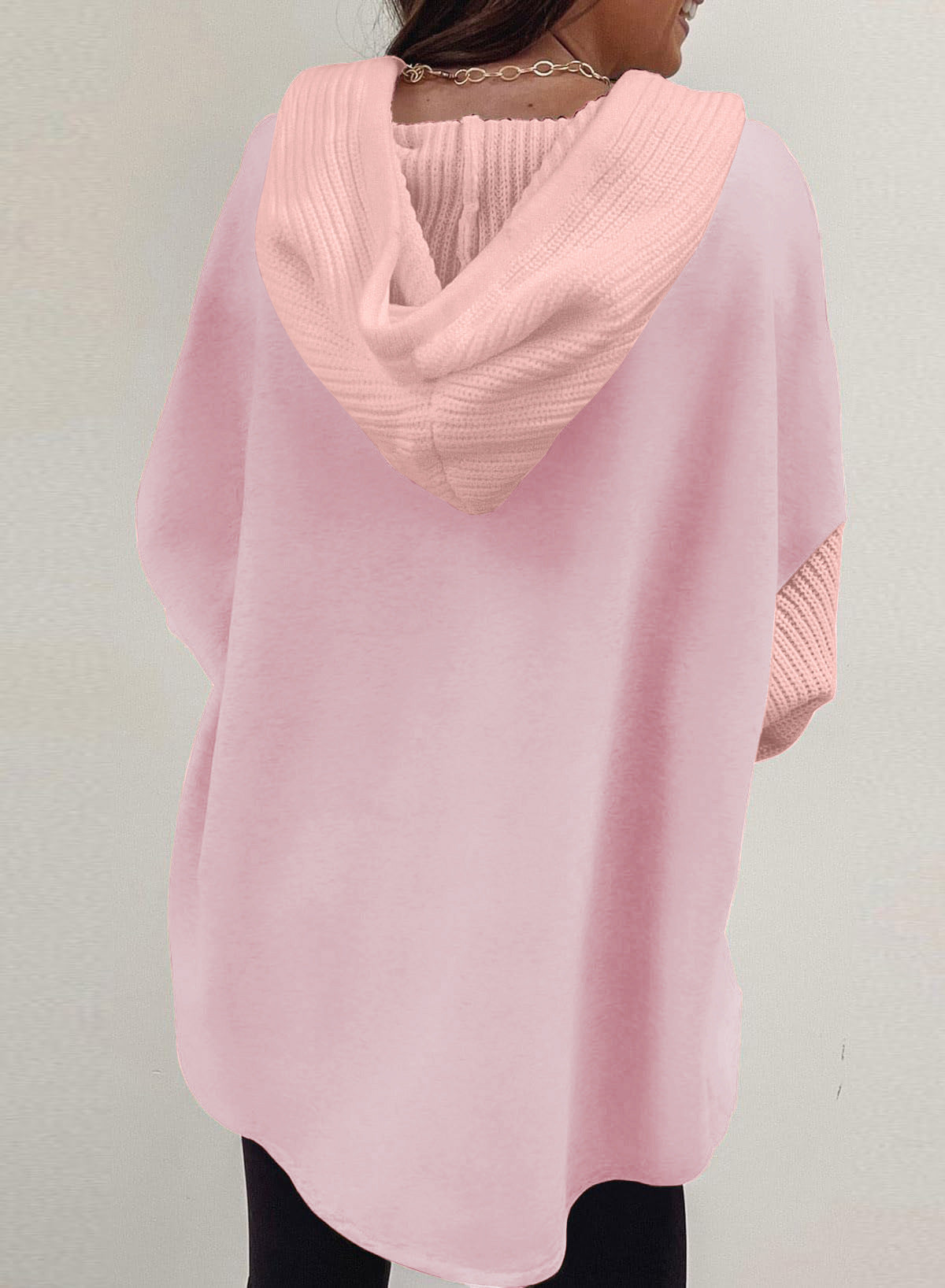 2025 Fall/Winter Colorblock Knit Sleeve Hoodie – Casual Button Down Top