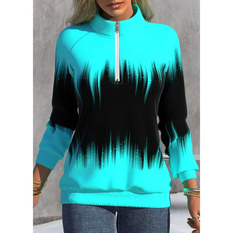 Women Ombre Quarter Zip Mock Neck Fleece Sweatshirt