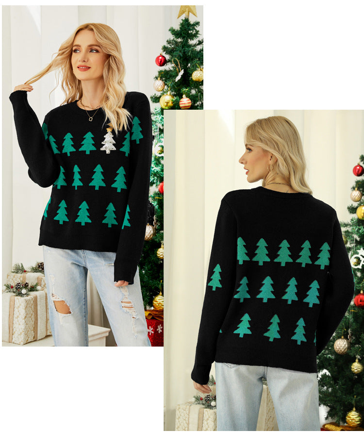 Christmas Tree Pattern Knit Sweater Women Pullover Top