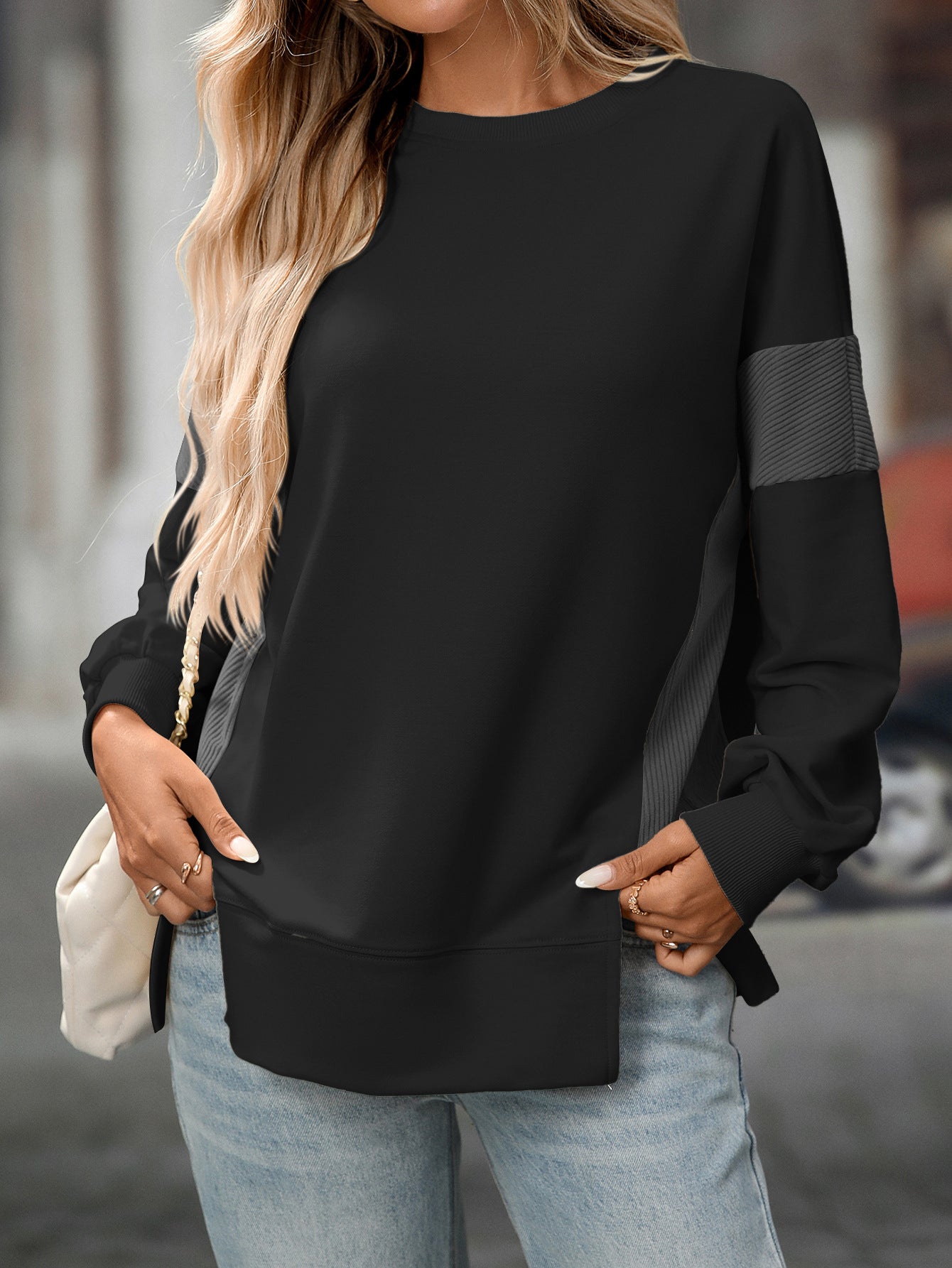 2025 Fall/Winter Colorblock Crew Neck Sweatshirt – Loose Casual Pullover
