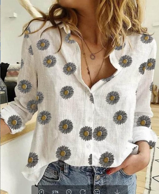 Women's Star Print Long Sleeve Button Down Blouse