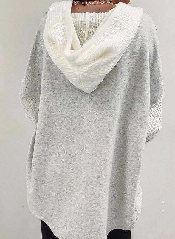 2025 Fall/Winter Colorblock Knit Sleeve Hoodie – Casual Button Down Top