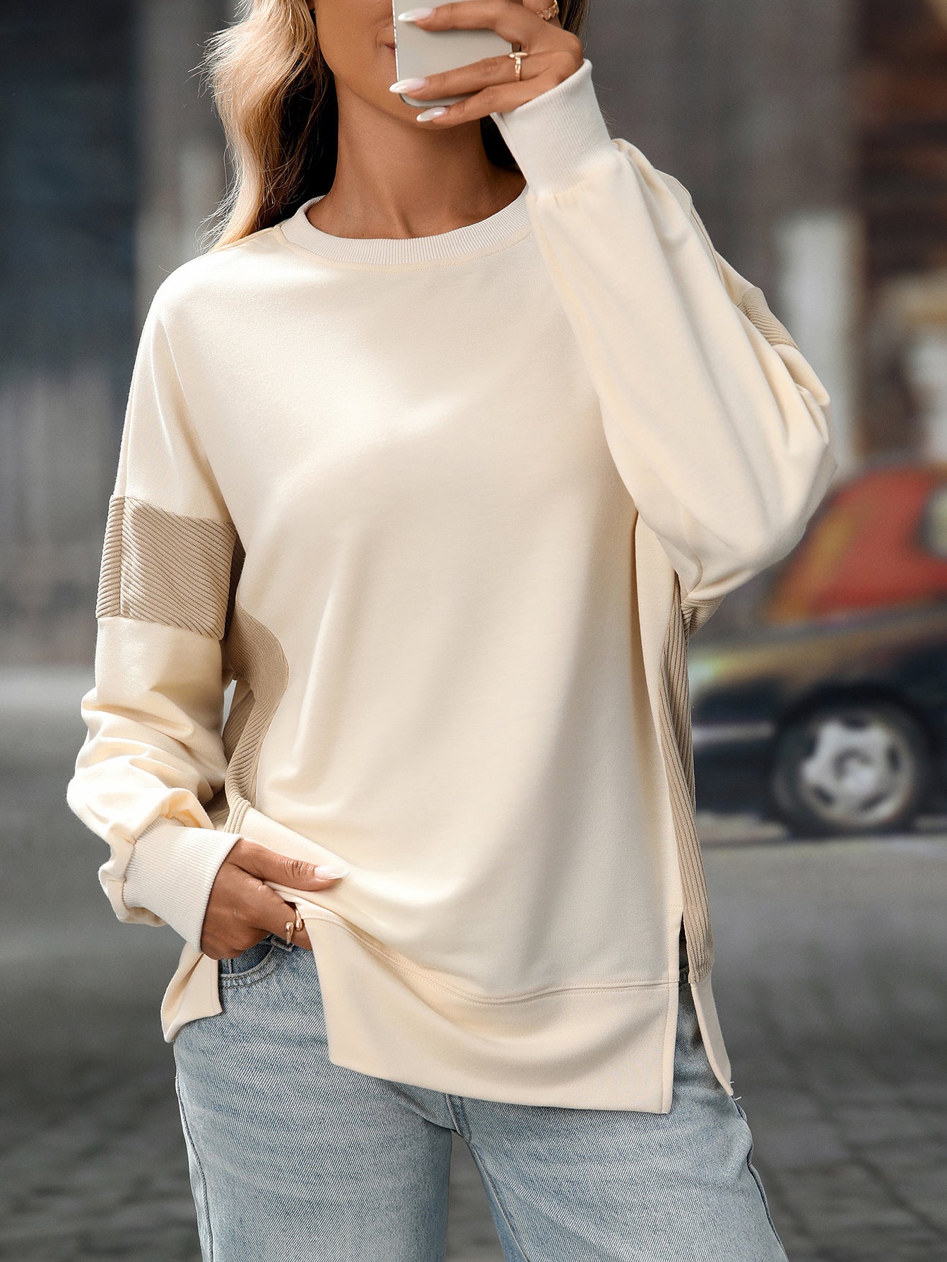 2025 Fall/Winter Colorblock Crew Neck Sweatshirt – Loose Casual Pullover