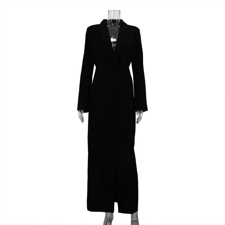Elegant V-Neck Long Sleeve Front Slit Blazer Dress