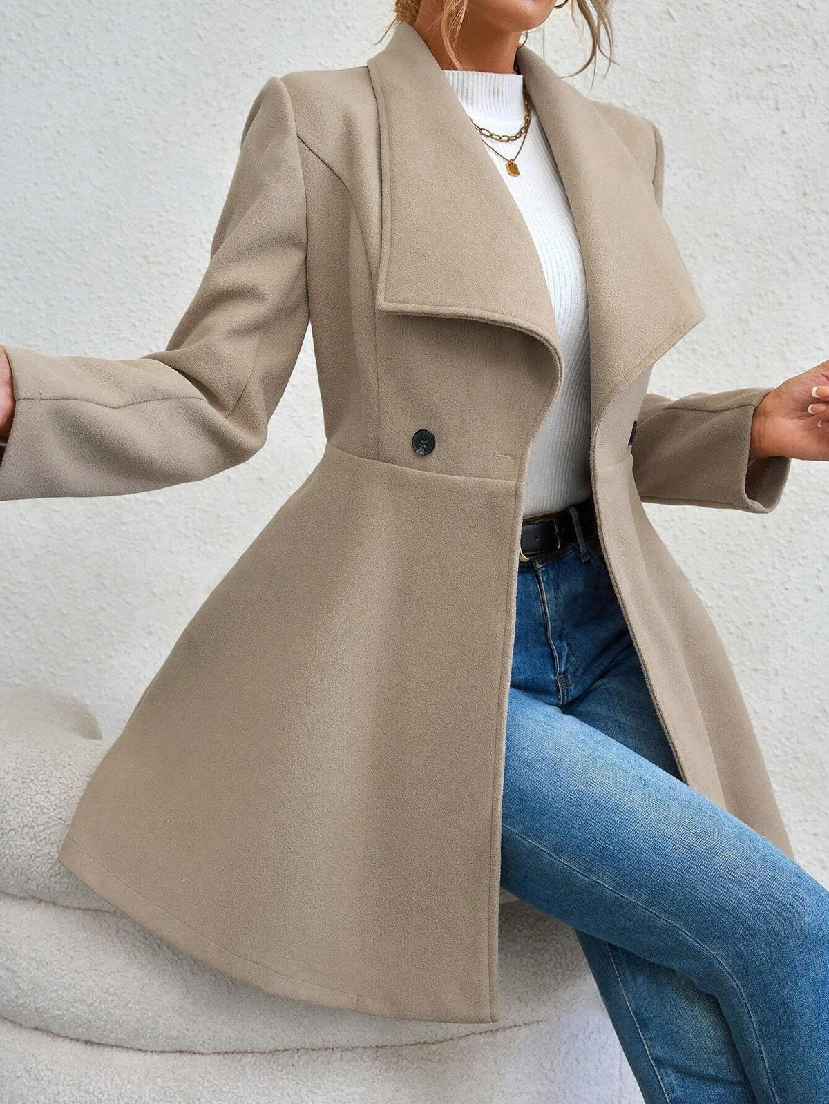 Women's Lapel Wool Coat Double Breasted Winter