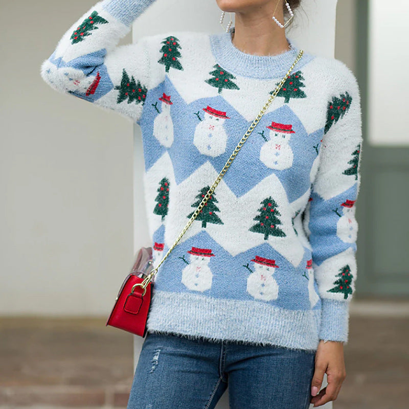 Women's Oversized Fuzzy Snowman Christmas Sweater