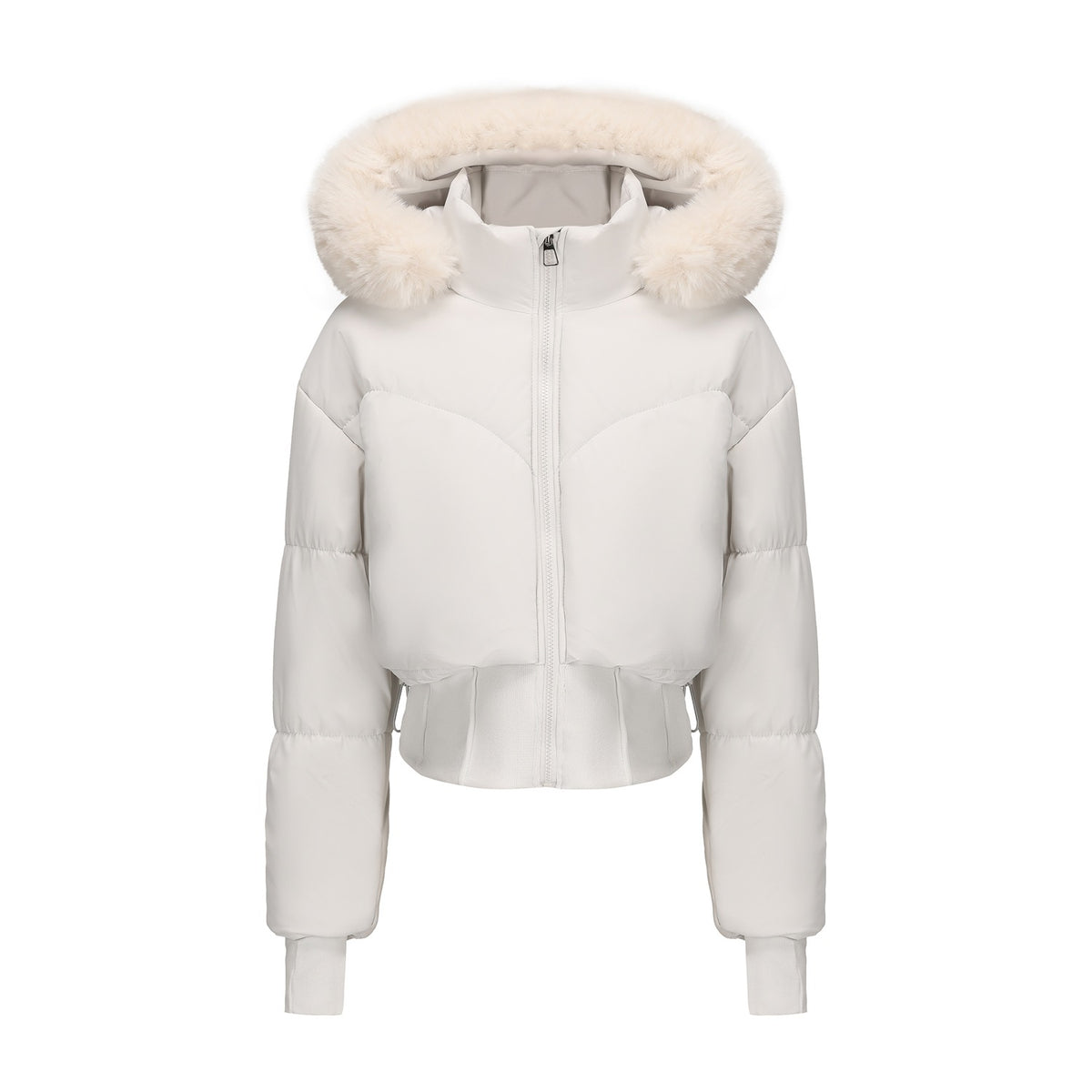Women's Faux Fur Hood Cropped Cinch Waist Puffer Jacket
