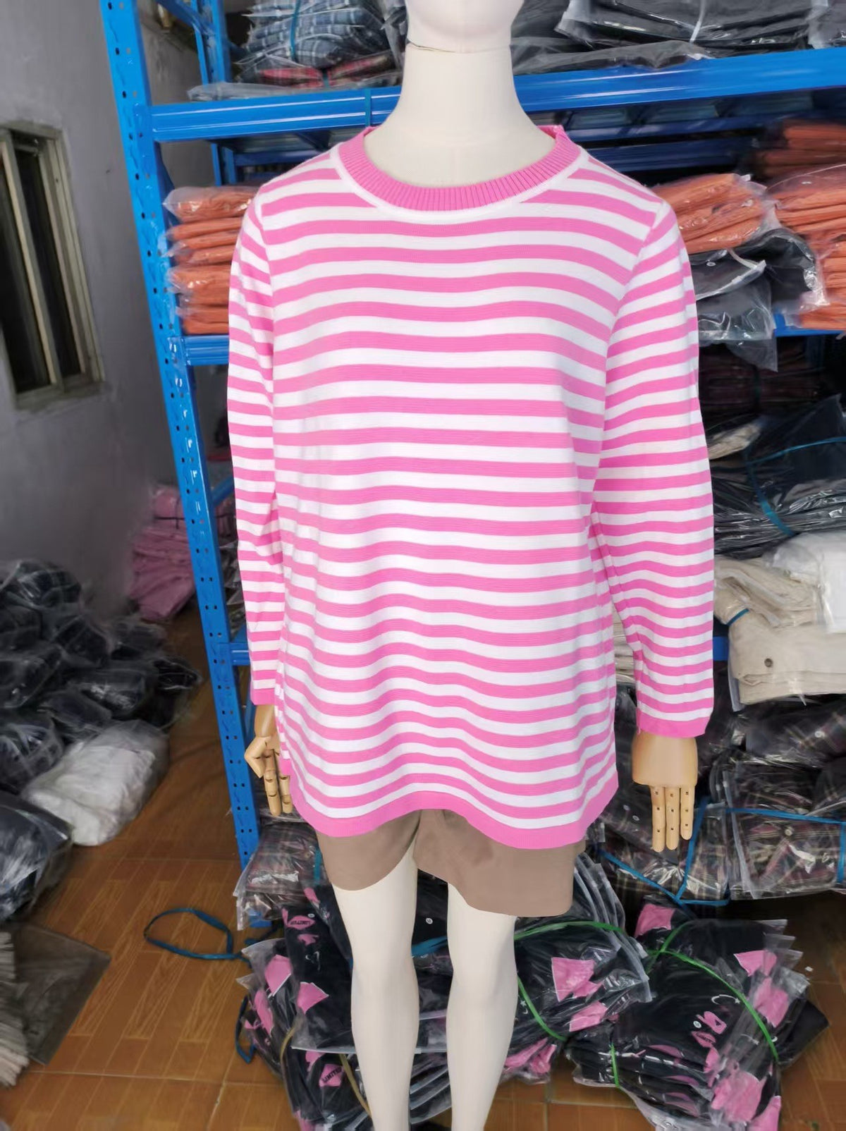 Women's Striped Crew Neck Knit Pullover Sweater