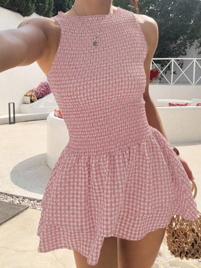 Plaid Off-Shoulder Puff Dress Women’s Spring Summer Trend
