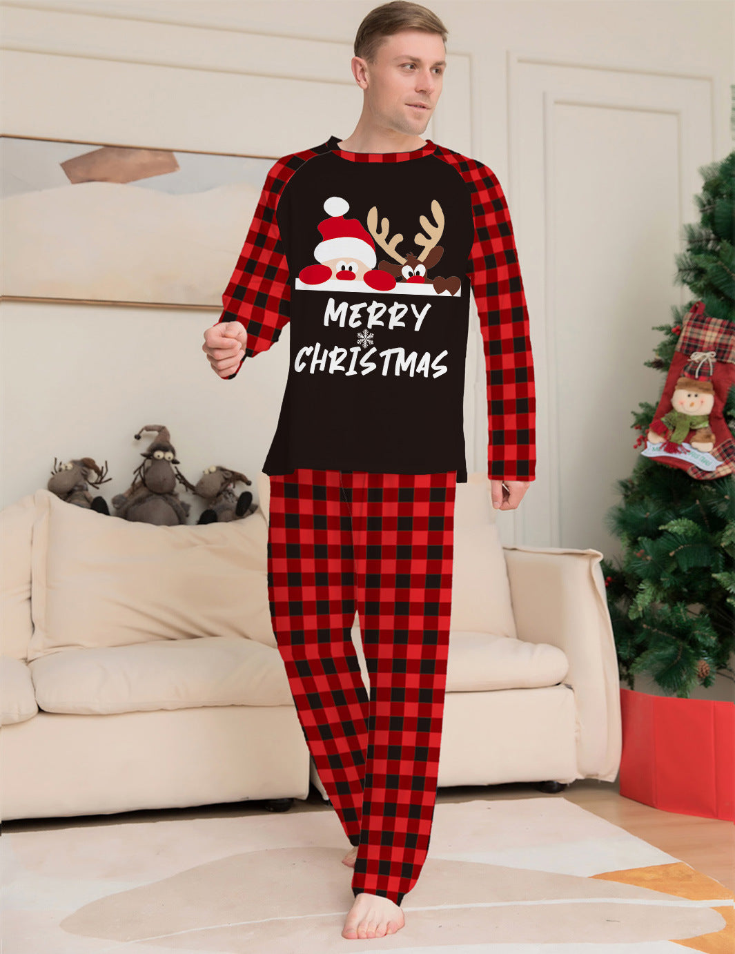 Alphabet Plaid Parent-child Dress Printed Loungewear Christmas Pajamas