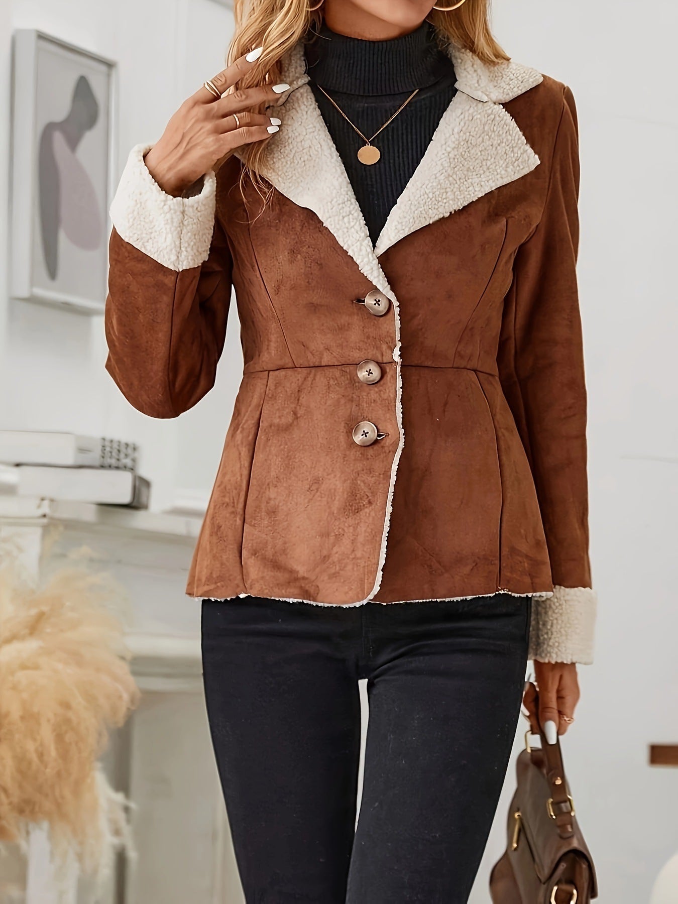 Women's Faux Suede Sherpa Jacket Vintage Winter
