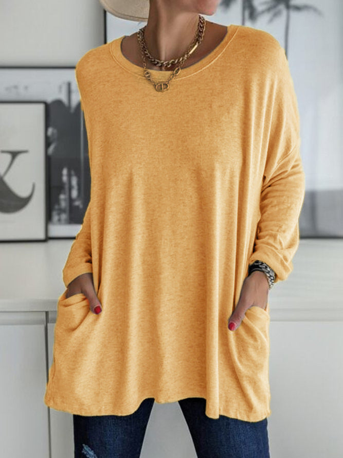 Women's Oversized Long Sleeve Pocket Tunic Top