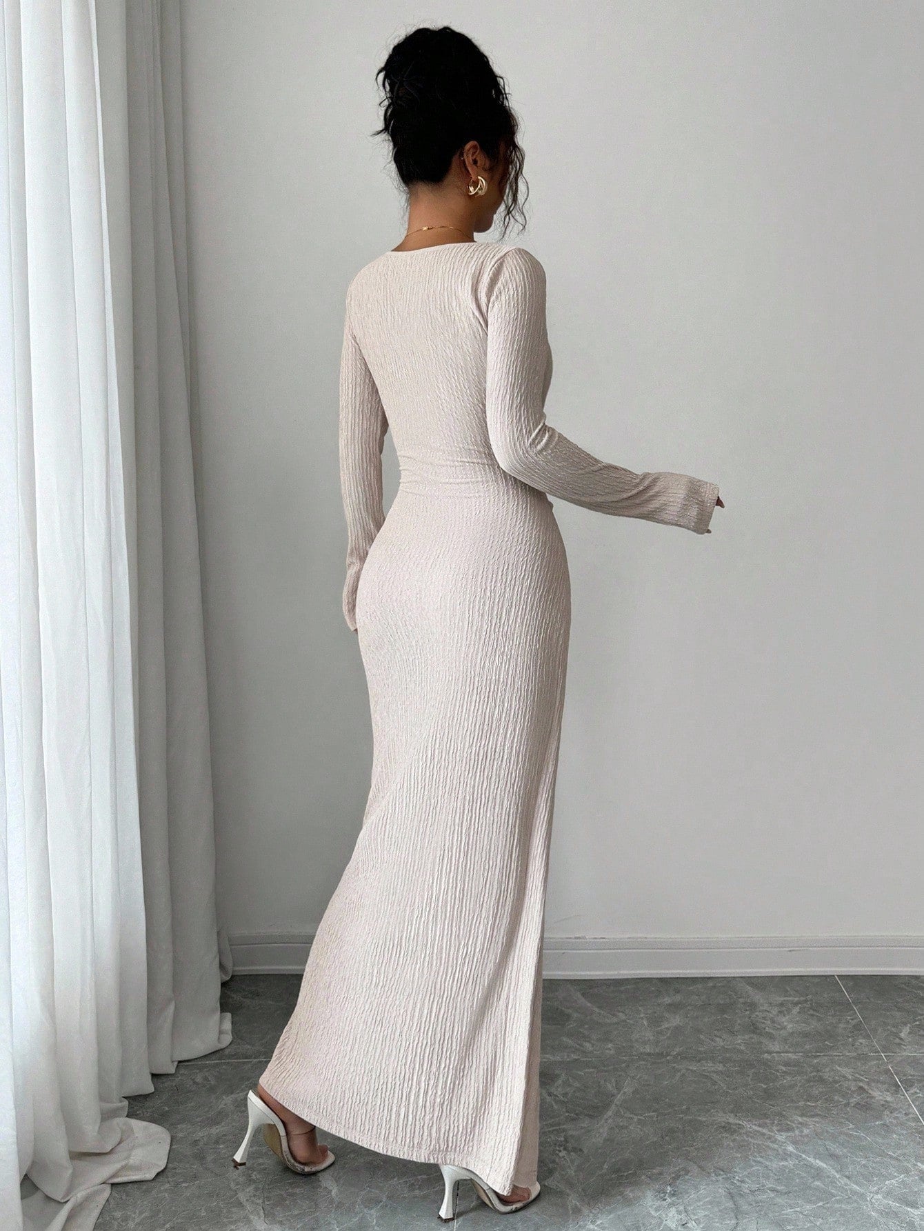 Wine Red Asymmetric Neck Knit Maxi Dress Women