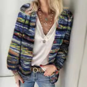 Women's Rainbow Striped Cardigan Button Front Oversized