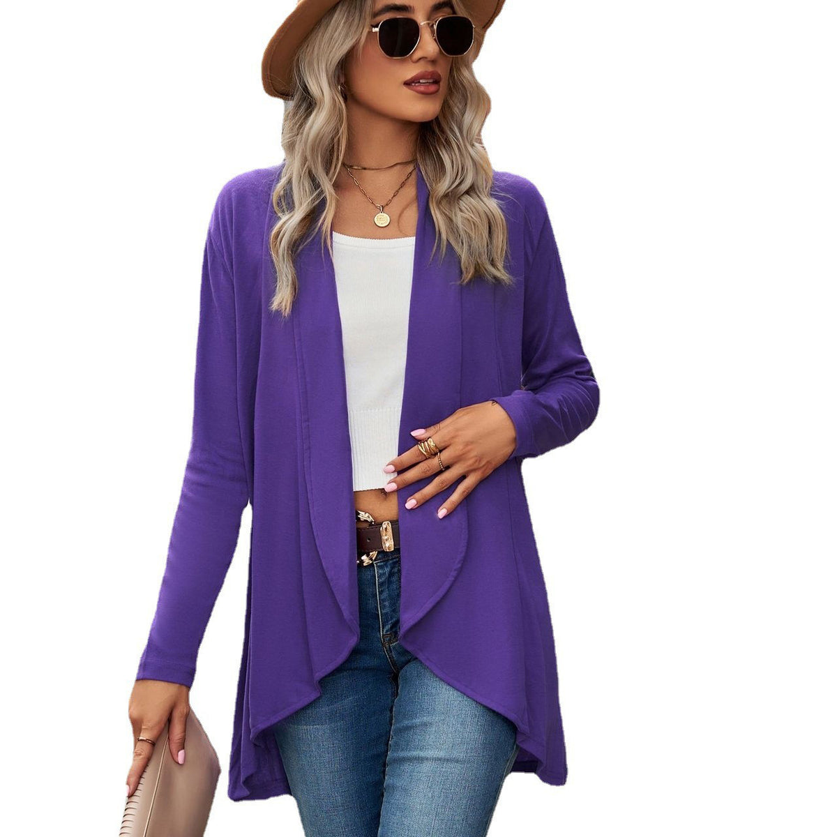 Women's Open Front Long Sleeve Solid Cardigan Sweater
