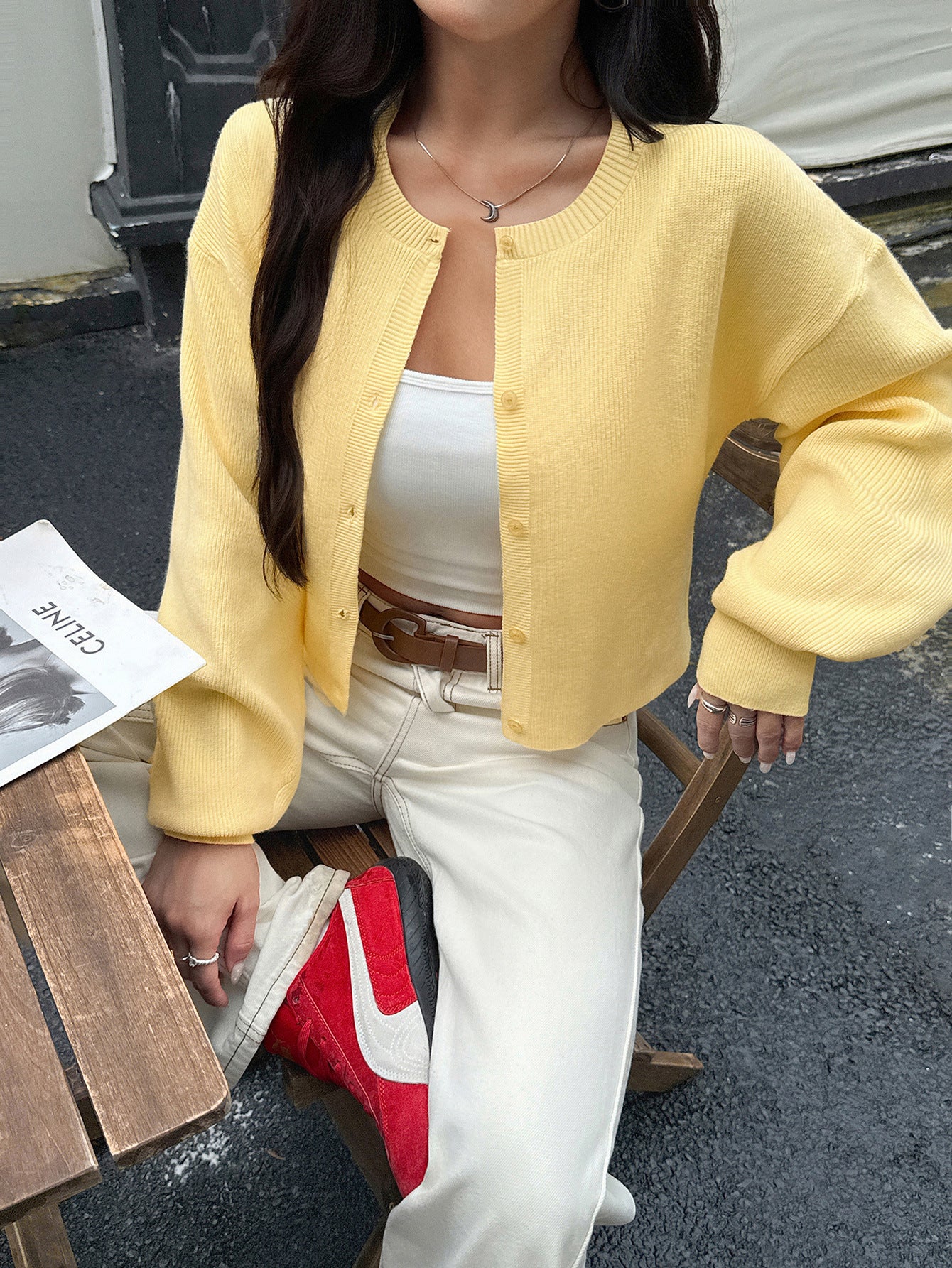 Button Front Long Sleeve Knit Cardigan Sweater Women