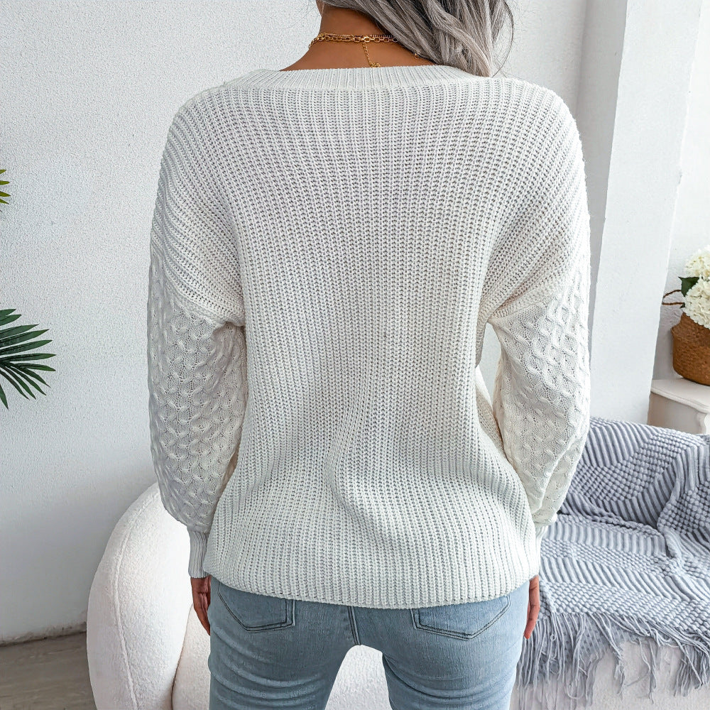 2025 Fall/Winter Casual Lantern Sleeve Knit Sweater