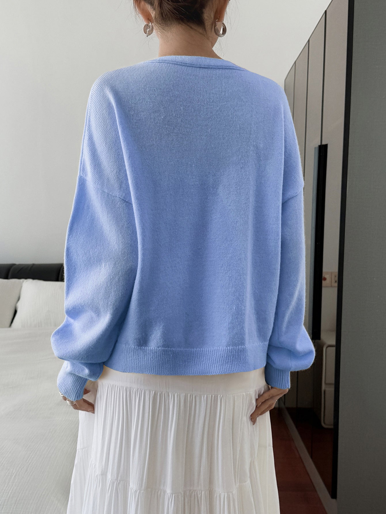 Women’s Solid Color Knit Cardigan V Neck Long Sleeve Top